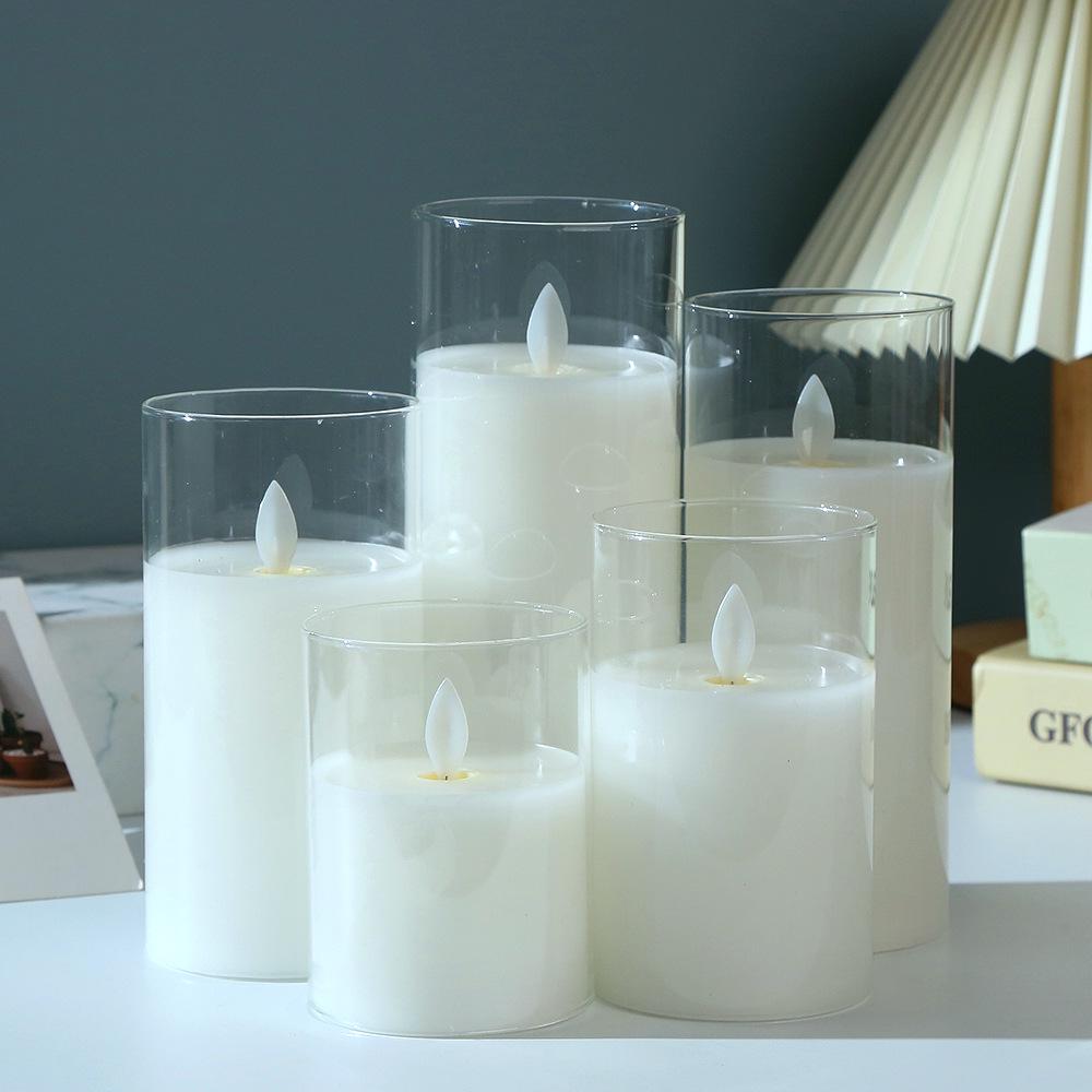 LED Tea-Colored Glass Candle Set with Remote Control and Simulated Flame