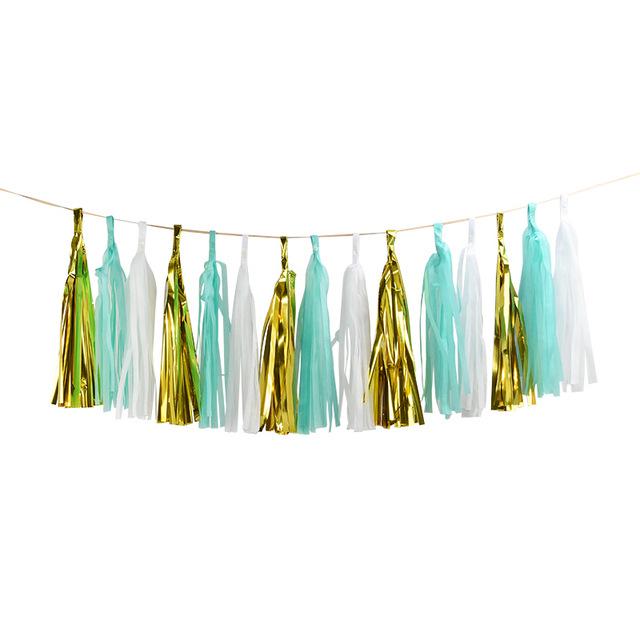 15-Piece Paper Tassel and PET Ribbon Set for Birthday Party Decorations