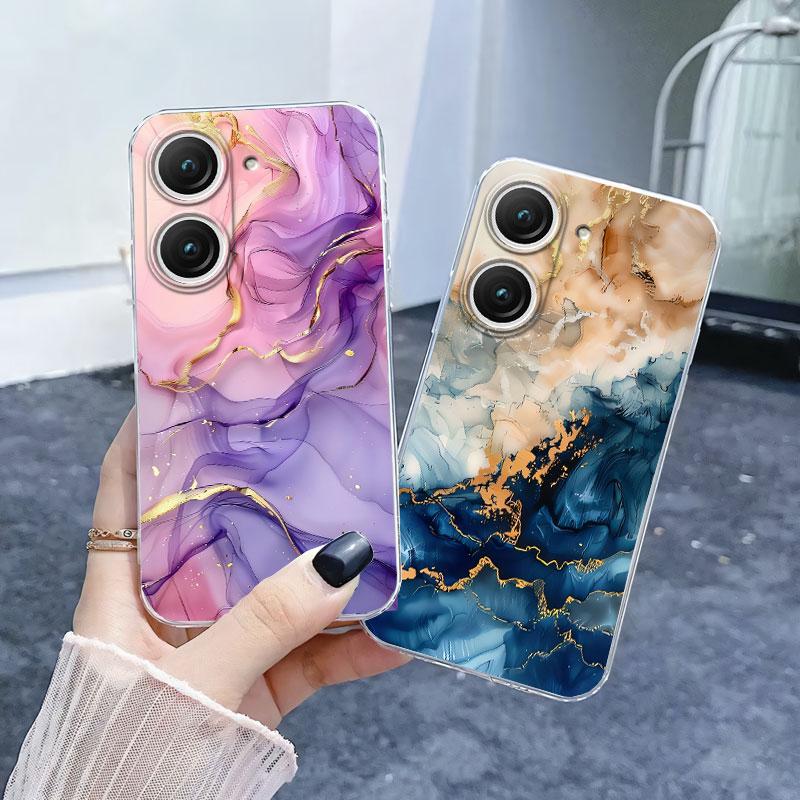 Per Custodia Asus Zenfone 9 10 Custodia Lussuosa Per Asus Zenfone 10 Marmo Fiore di Farfalla Cover Protettiva Trasparente in Silicone Morbido