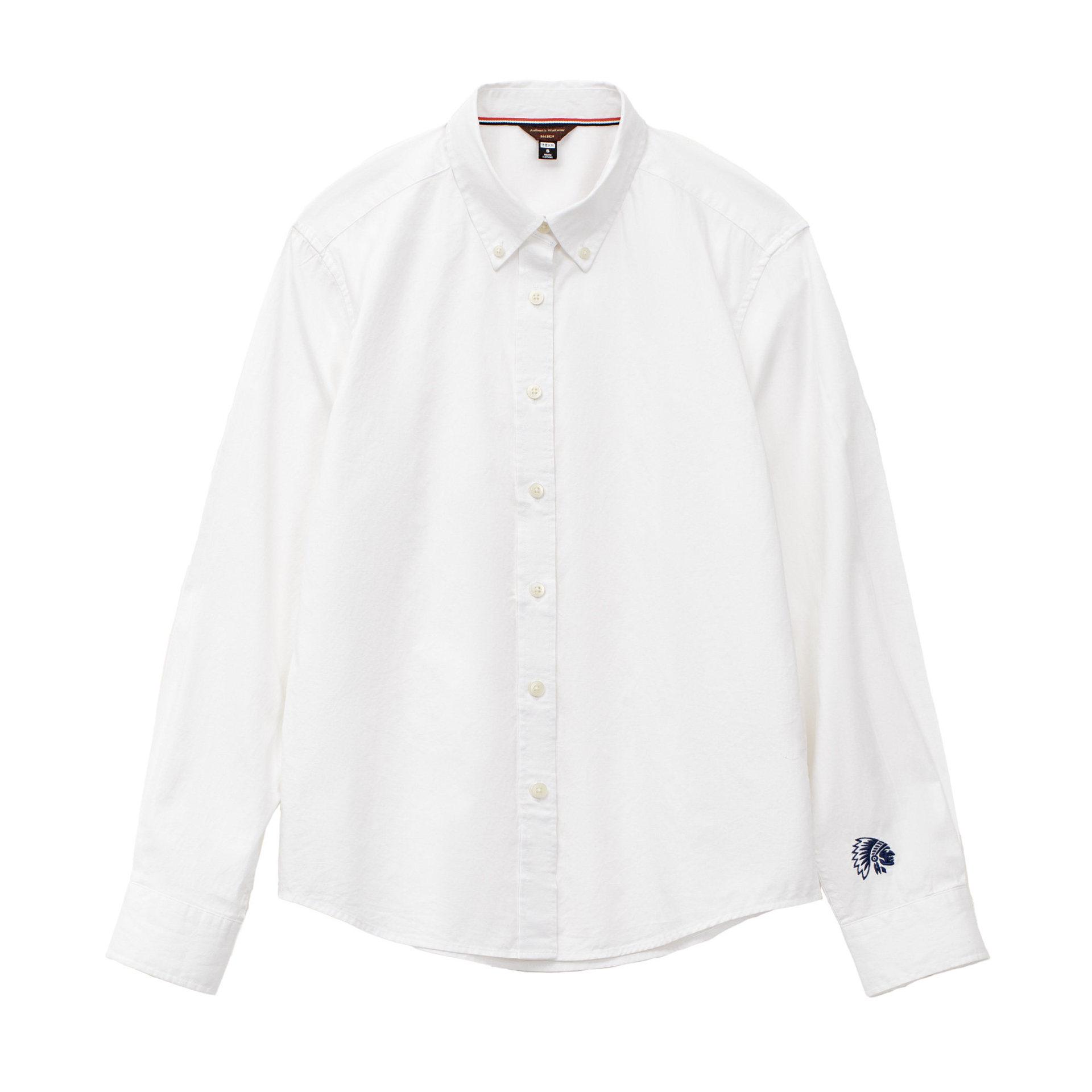 Maden White Women s 100% Cotton Layered Long Sleeve Oxford Shirt with Embroidered Lapel - Spring Collection S