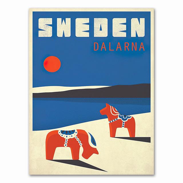 

Швеция Дания путешествия винтажный плакат настенная живопись на холсте скандинавские картины и принты домашний декор для гостиной без рамки 30*40cm