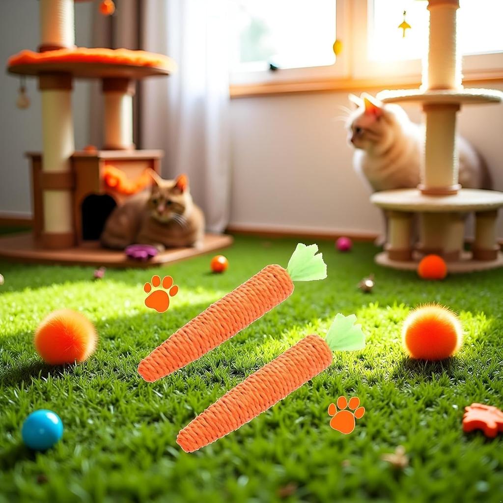 2Pcs Carrot Shapes Cat Rope Toys with Sounding Parcels Interactive Cat Toys for Indoor Cats and Kittens for Biting Chewing