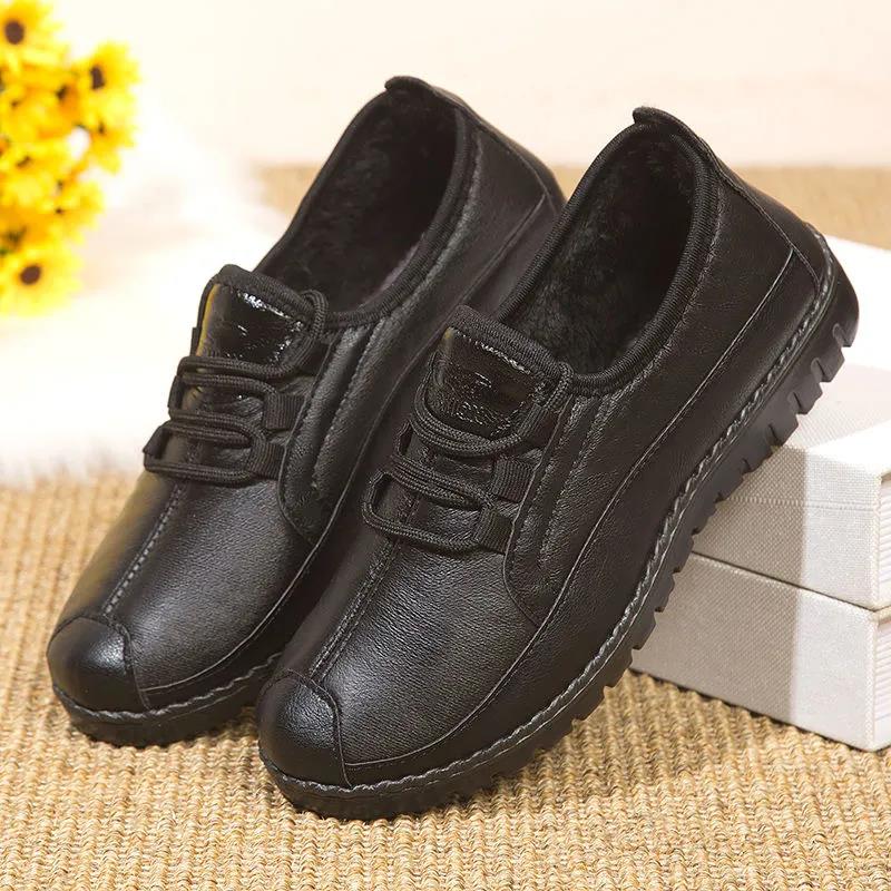 Damen Baumwollschuhe Winter Leder wasserdichte Stoffschuhe Fleece warme Baumwollstiefel