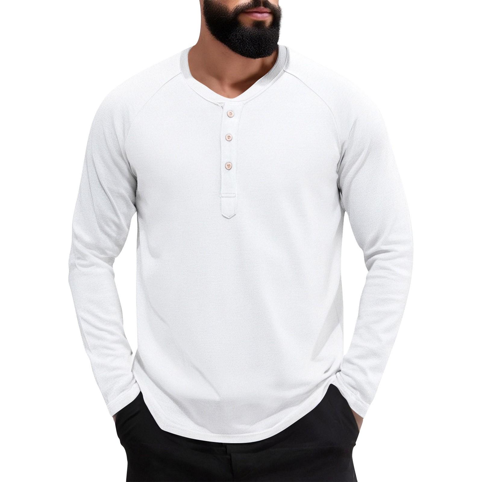 

Мужской однотонный приталенный топ с пуговицами на воротнике, повседневный, с длинным рукавом XL белый