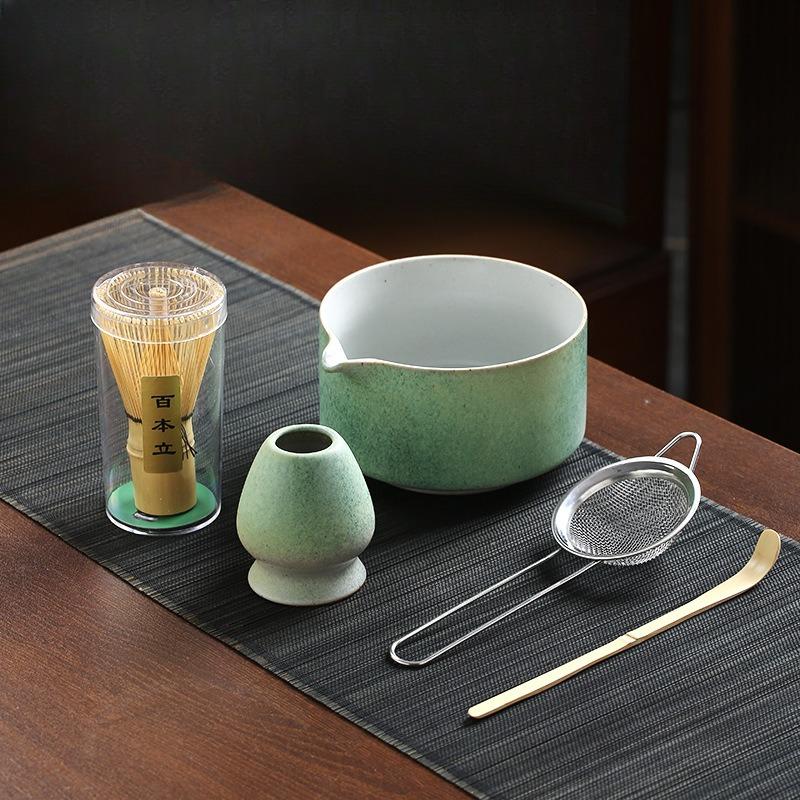 4/5PCS Japanese Matcha Blender Set Ceramic Chawan Bowl Bamboo Whisk and Tea Scoop Matcha Tools Kit for Tea Lovers