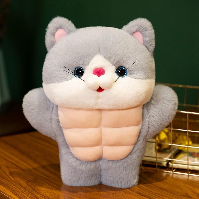 Cute Fitness Cat Doll Plush Toy Muscle Kitten Doll Children Accompany Pillow Rag Doll