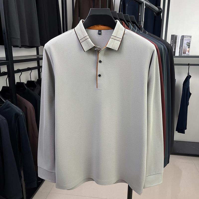 High Quality Seamless Long Sleeved T-Shirt With Collar, Men'S Spring And Autumn New Style, Middle-Aged Loose Casual Polo Shirt