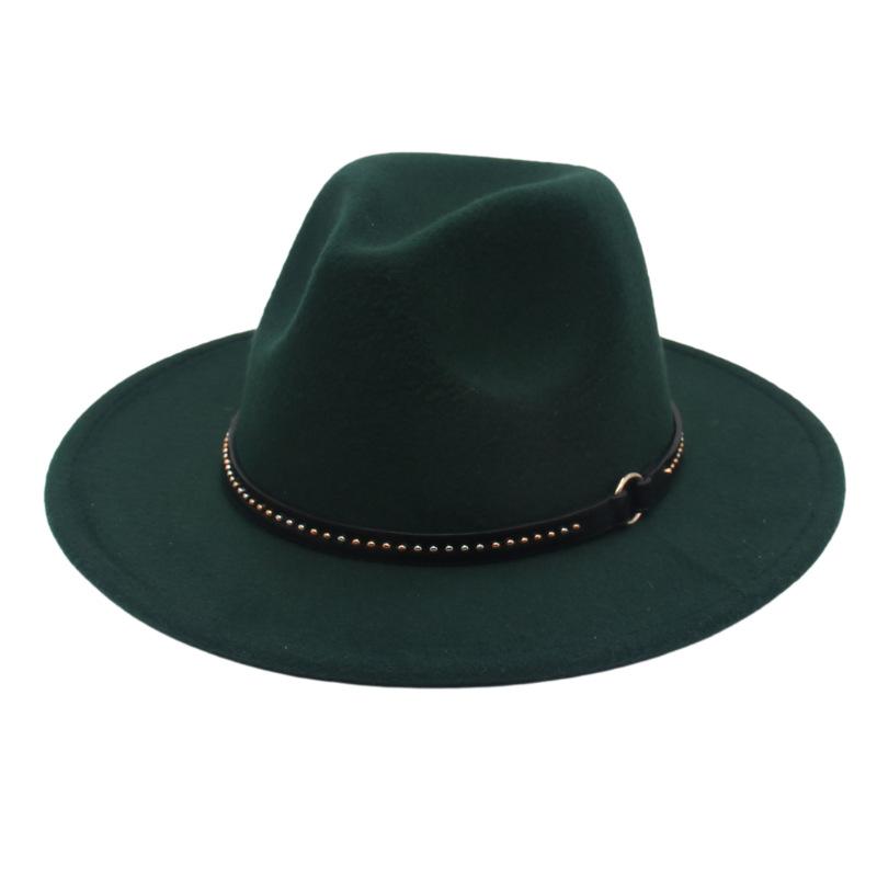 European And American Style Big-Brimmed Top Hat, Metal Ring, Rivet, Belt Accessories, Felt Hat, Light Top Fedora Hat, Foreign Trade Monochrome Hat