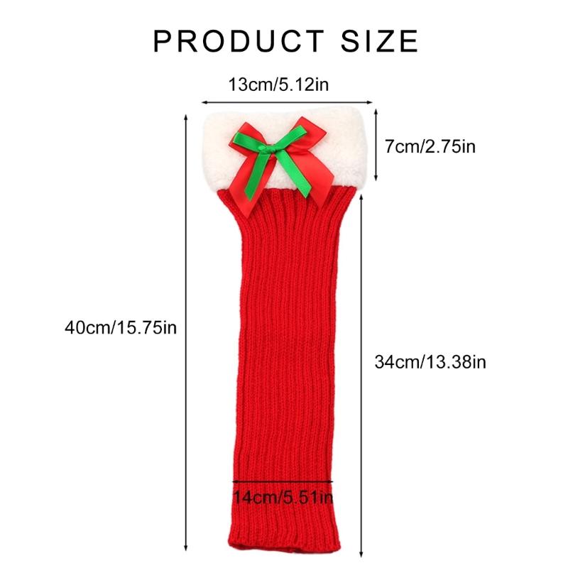 Ribbed Knitted Christmas Boot Cuffs for Women Sweet Bowknot Festival Plush Trim Leg Warmers Calf Socks for Cold Weather