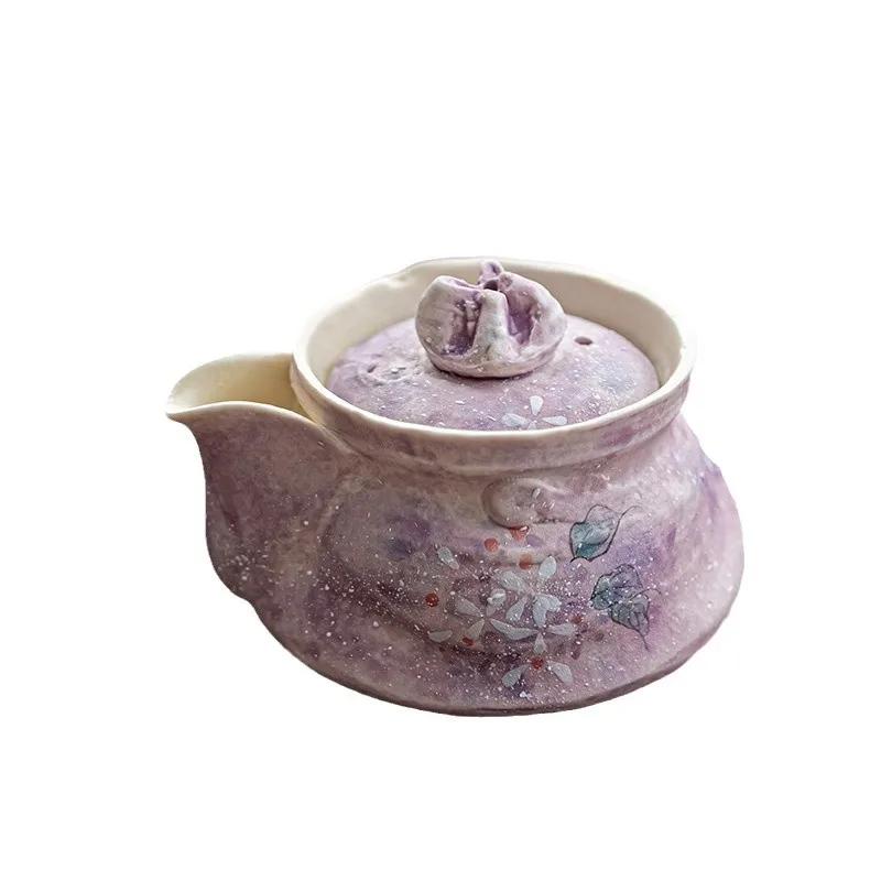 120ml Hand Painted Hydrangea Porcelain Kettle Purple With Handle Small Teapot Tea Ceremony Set Tea Jasmine Teaware Type