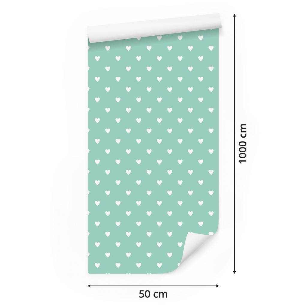 Mint and White Hearts Wallpaper 50x1000