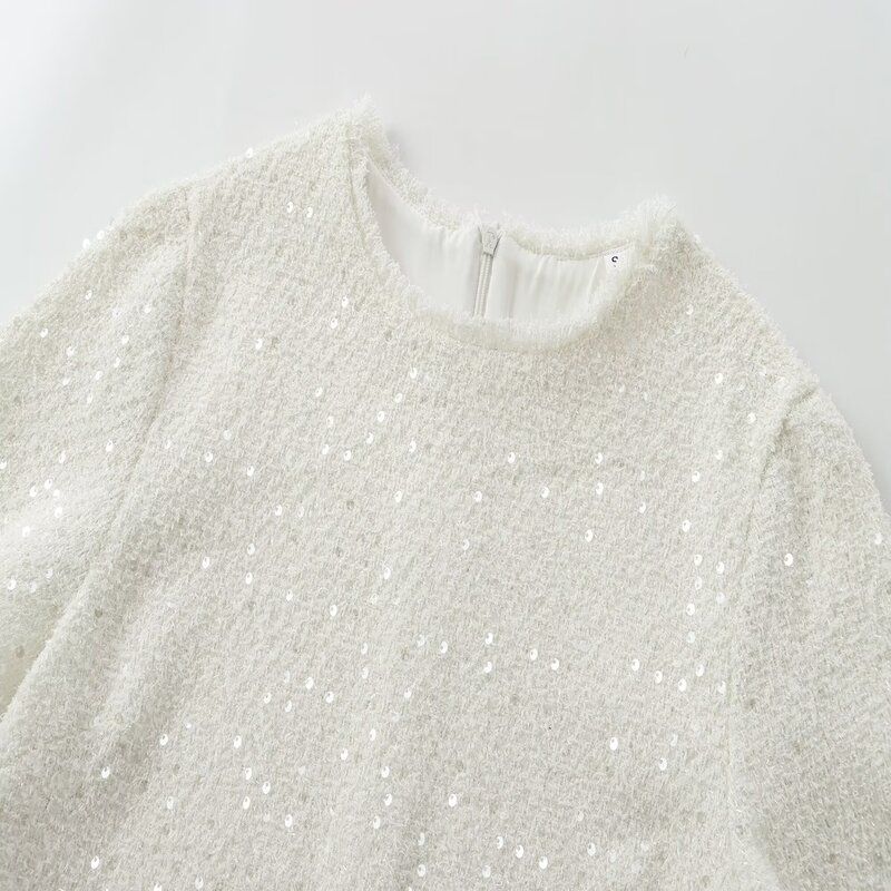 Fashion Style 2024 Fall and Winter New Women's Clothing Easiest for Match Sequin Short Sleeve Round Neck Mini Dress 8714933