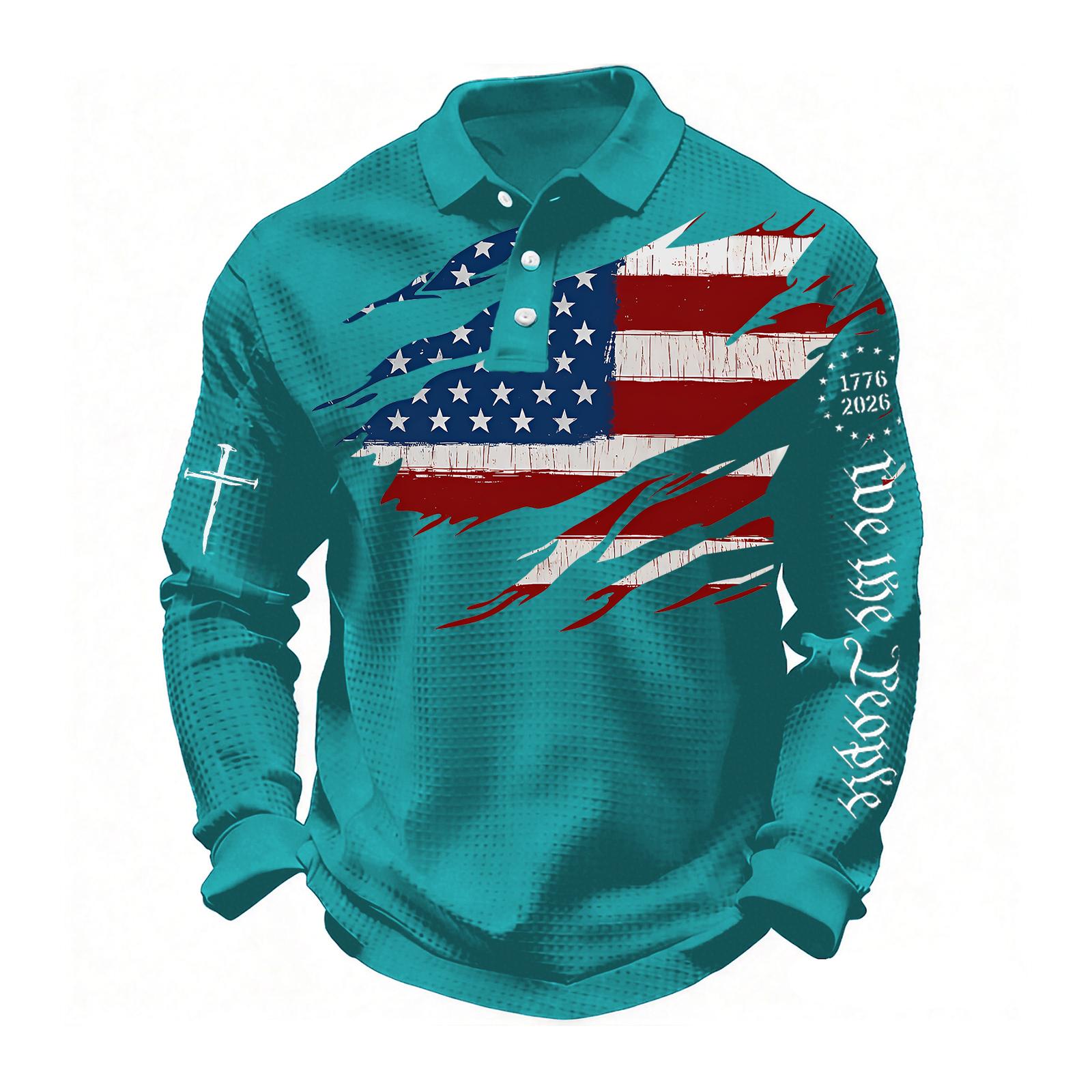 Men s 250Th Anniversary Flag Print Casual Fabric Shirt Cross Patriotic Tee M циан 2890₽