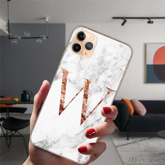 For Iphone 14 Plus 13 12 Pro Max 11 14promax Transparent Case Fashion Marble A To Z English Initial Letters Soft Silicone Cover