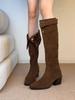 Fashion Baiqiuwinter new Spice Girl personality retro leopard print fashionable boots women wear thin western cowboy boots