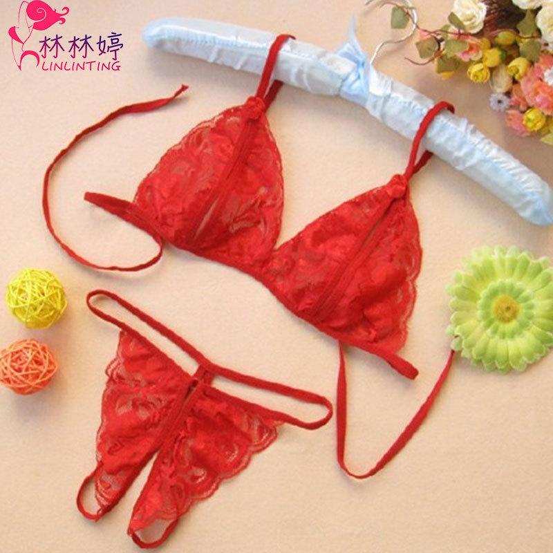 Lingeries Sexy Hot Fetish Sexy Underwear Seductive Lace Transparent Women's Three-point Women's Breast-exposed Open-end Suit Sex