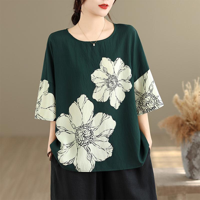 DIMANAF 2026 Summer Plus Size New T-Shirt Women Print Loose Casual O-Neck Casual Lady Tops Tees Shirts Oversize