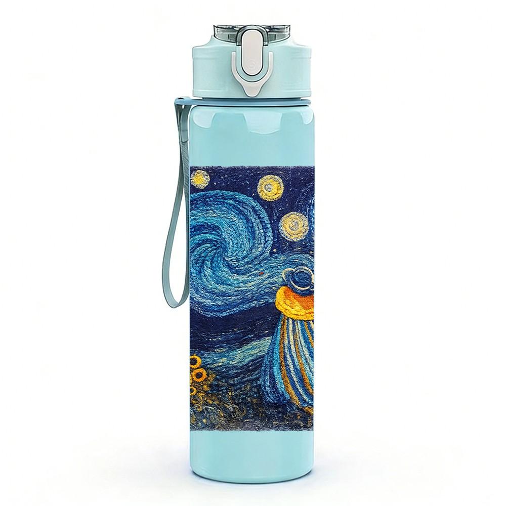1PC Starry Night Van Gogh Famous Painting Print 750ml Color Plastic Sports Water Bottle Leakproof Flip Straw Lid Suitable for Sports Office Home Use