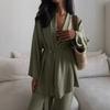 Simple Design Set Women's Waist Lace-up Cardigan Trousers, Autumn Casual Home Two-piece Set