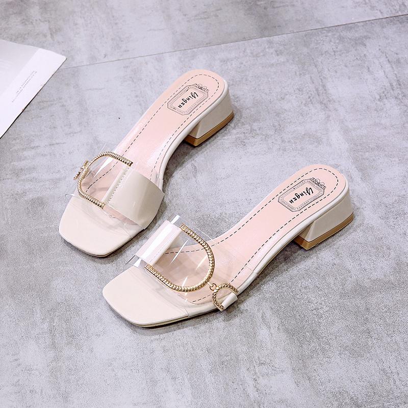 

Fashion new transparent summer sandals for women, fashionable summer sandals for women, high heels, mid heels, thick heels 40 белый