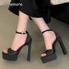 Black Satin 14CM High Heel Sandals Platform Shoes Women's Block Heeled Summer Party Nightclub Sexy Heels for Ladies Sandalias