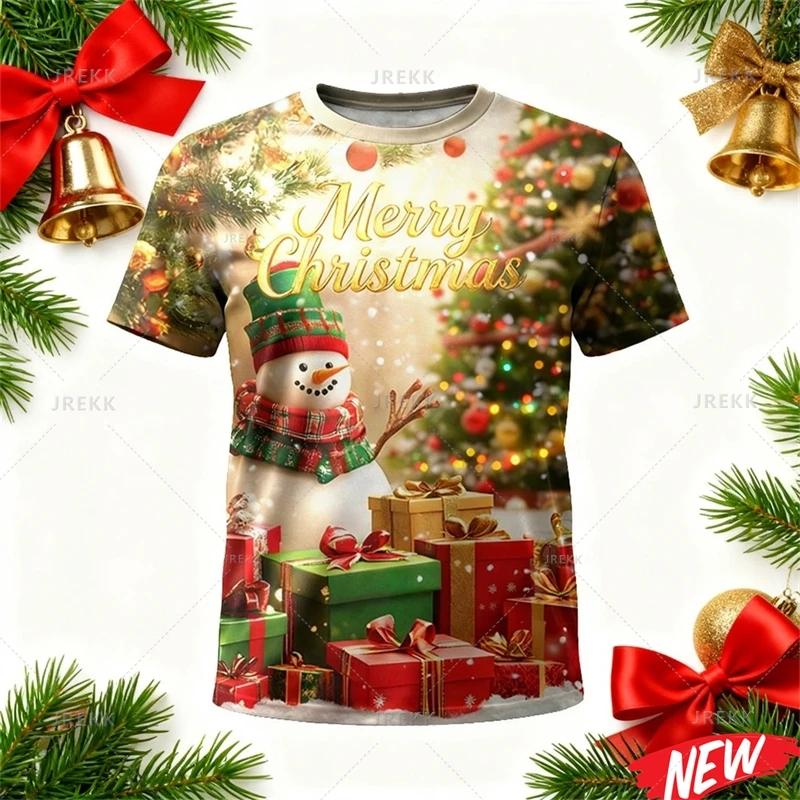 Merry Christmas Pattern T-shirt For Men New In Xmas 3d Printing Santa Claus T Shirt Family Crew Neck Short Sleeve Tee Shirts