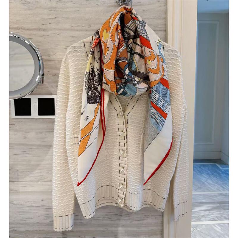 NINA SOLOR Silk Wool Blend Color Block Large Square Scarf