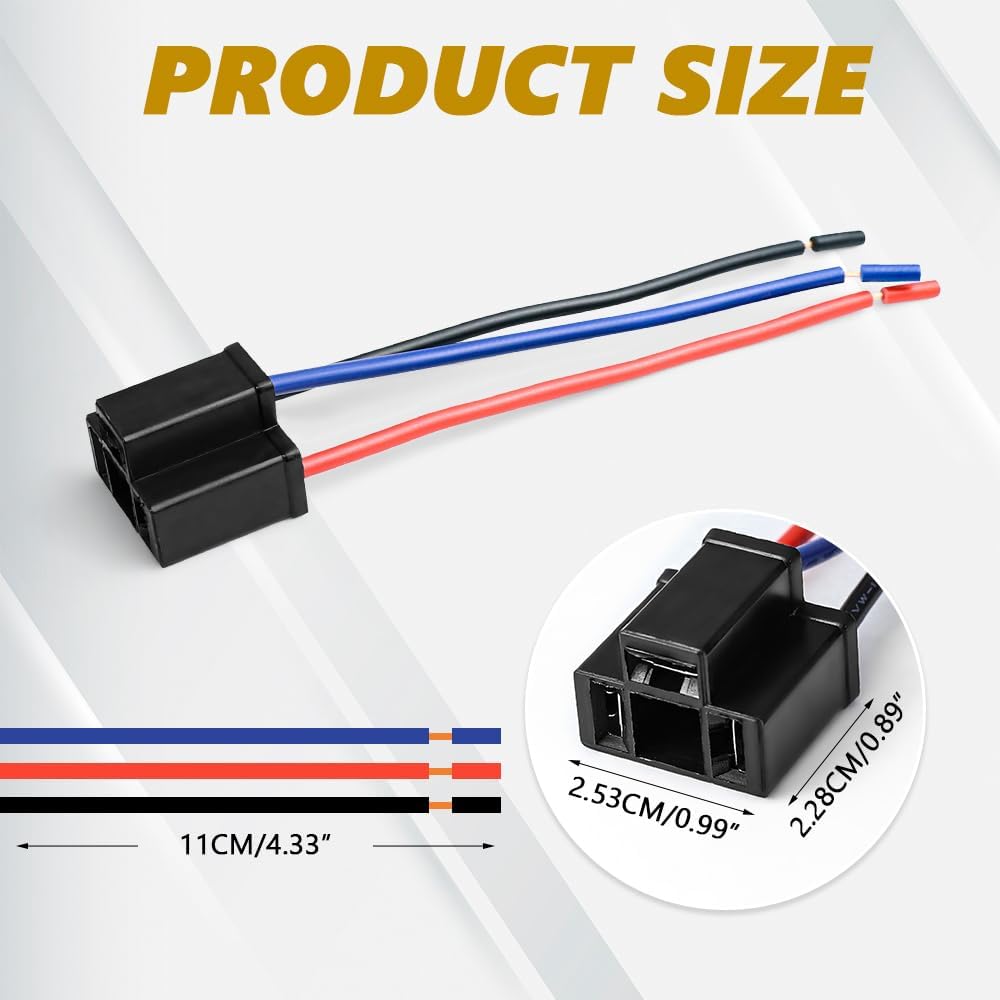 2PCS H4 Headlight Wire Socket Connector, 3 Way Male/Female Headlight Power Plug with Wiring Harness, Universal Headlight Pigtail Connector