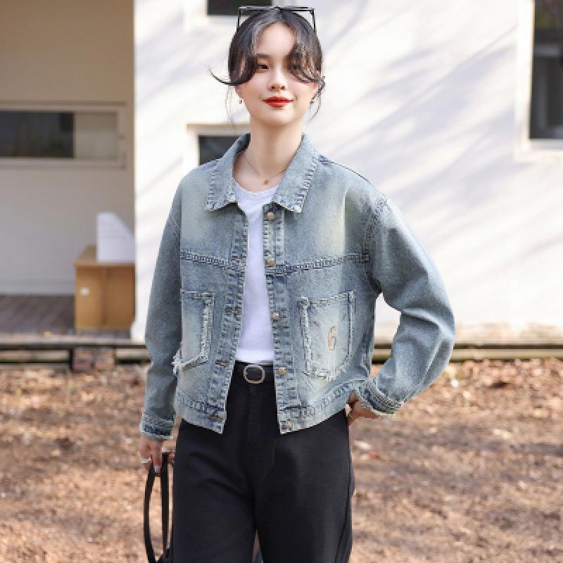 Lapel retro short denim jacket women's spring new loose casual small jacket top