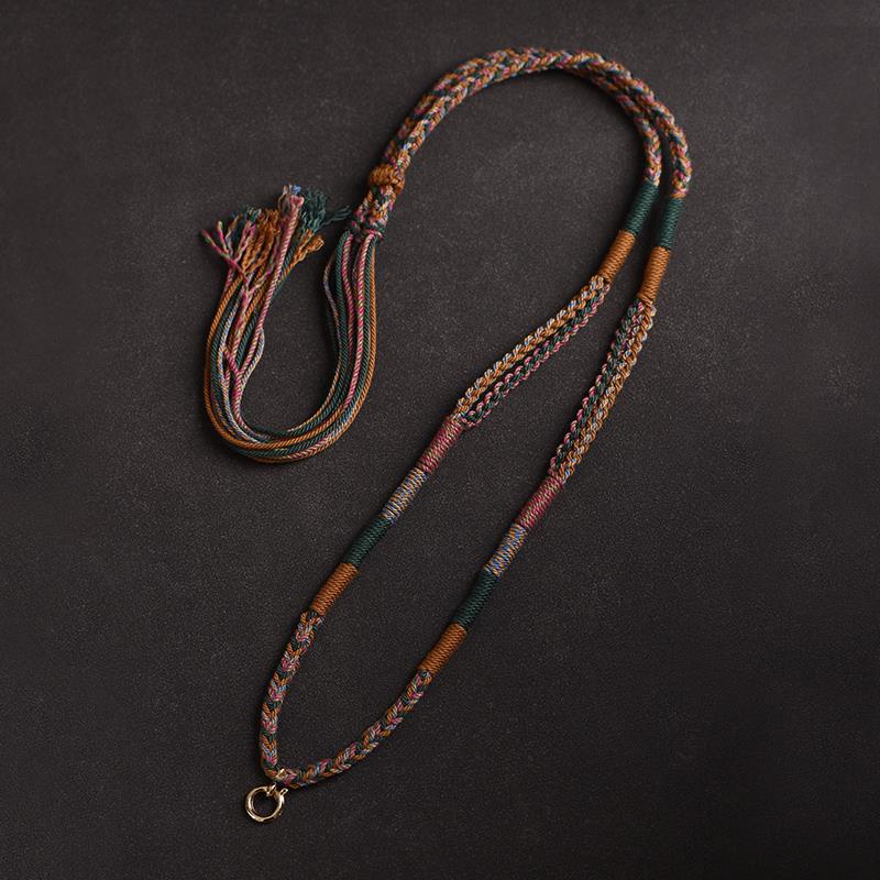 Tibetan Five-Color Woven Amulet Necklace with Quick-Release Thangka Pendant