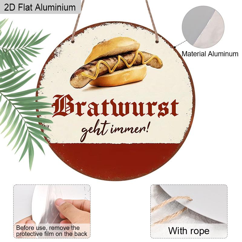 2D Flat 1pc Vintage Sausage Aluminum Decoration Plaque, German "Bratwurst Geht Immer" Lettering Sign, Kitchen Decor, Diner Decor, BBQ Area Decor