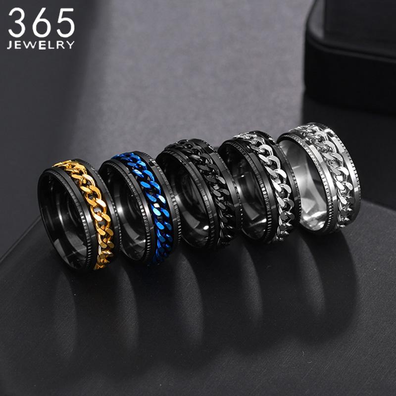 Rotera Roterande Ångest Fidget ringar Titan Rostfritt stål Kedja Spinner Finger Ring För män Blå Guld Färg Svart Punk Rock