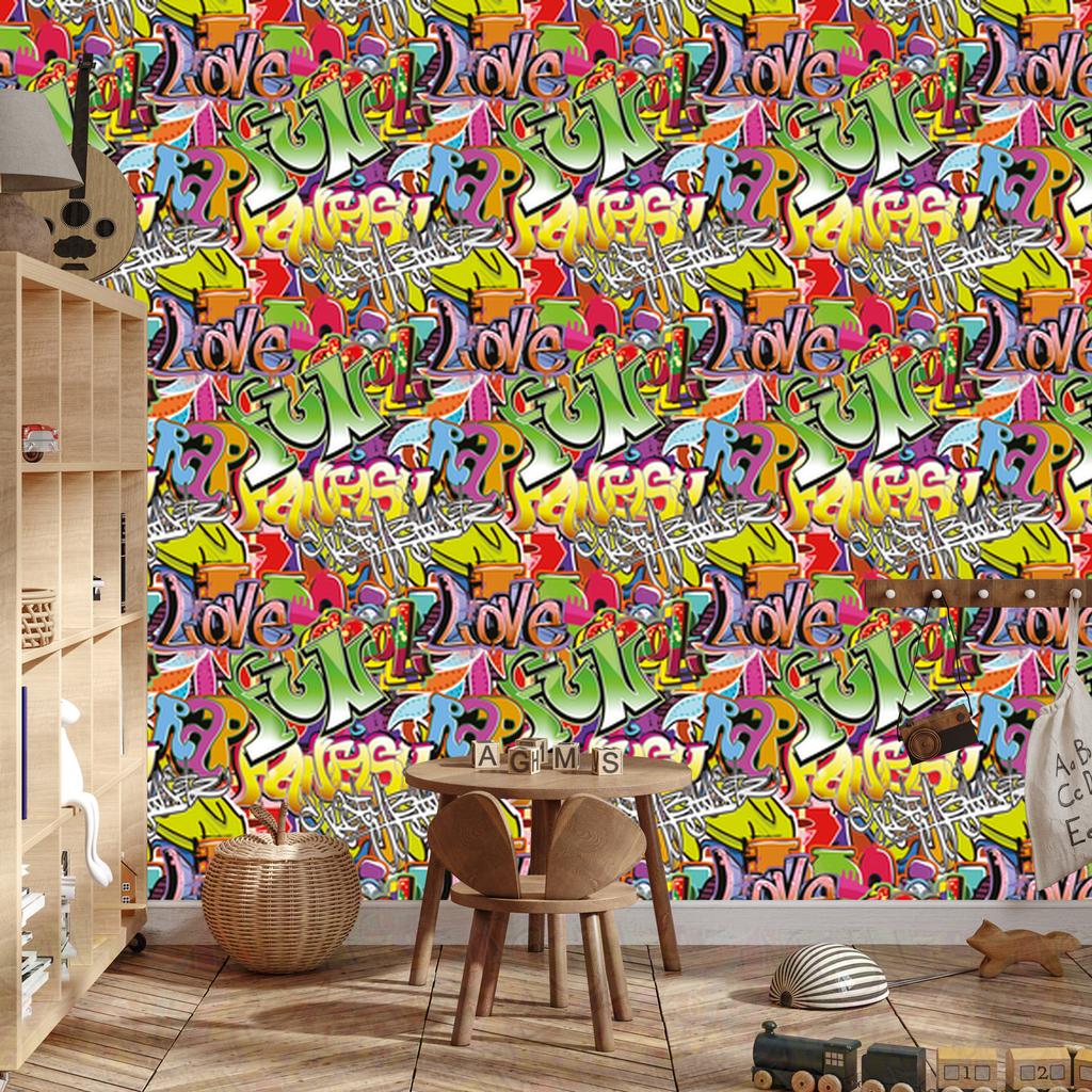 Colorful graffiti wallpaper for living room and bedroom 50x1000
