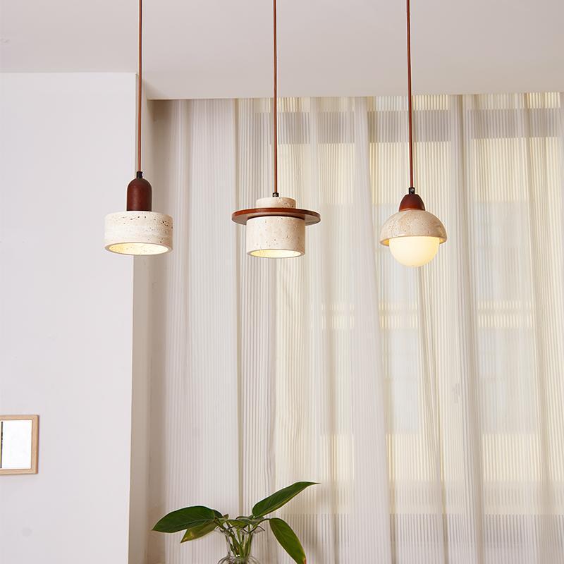 Yellow Travertine Wabi-sabi Chandelier: Mid-century Retro Style for Restaurants, Bars, and Dining Tables