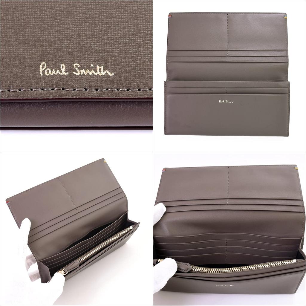 Paul Smith Long Wallet with Coin Highlight 883718 P296 BPS296 Purse, Stitching, Leather, Cowhide, Simple, Authentic, / (Beige)