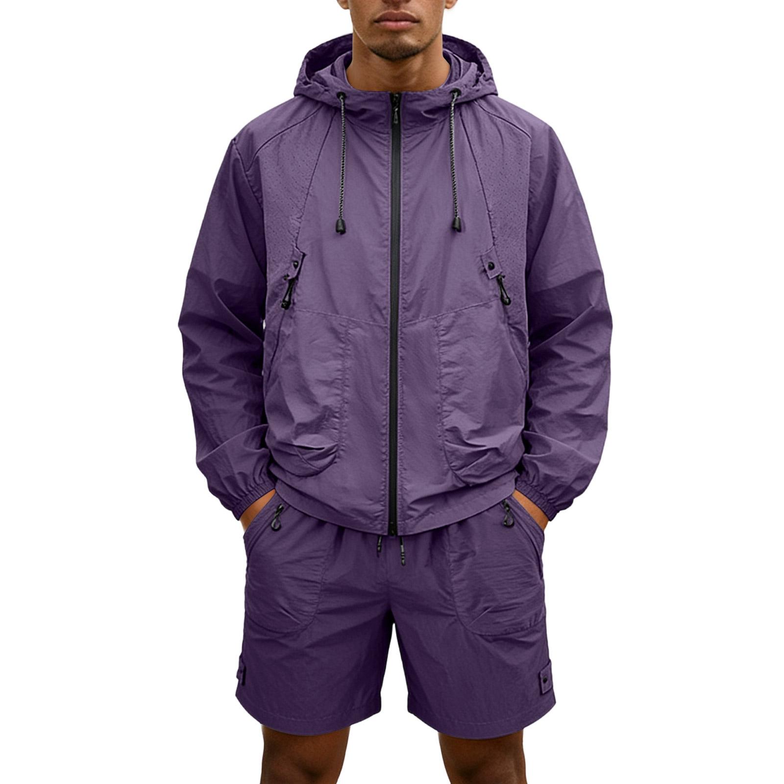 

Men s Silk Quick-drying Hooded Coat With Sun , Thin , Casual Sports Sun Clothing, Shorts + Long-sleeved Set XL