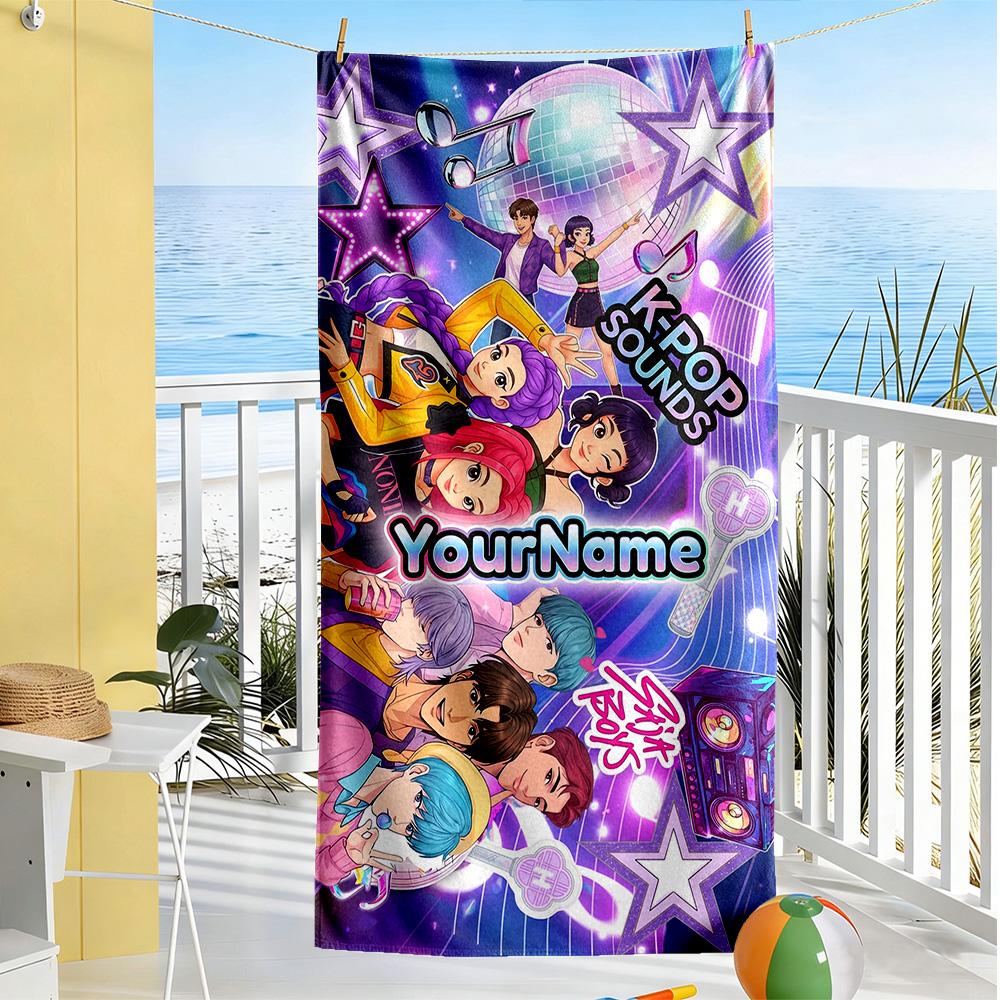 Demon Hunter Girls Customize Your Name Beach Towel Super Soft Microfiber Quickdry Fabric