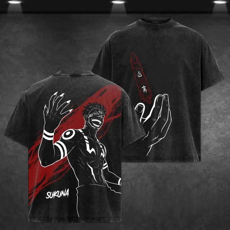 

Anime Jujutsu Kaisen Mahoraga Printed Tee Men Women Washed Cotton T-shirts Short Sleeve Vintage T Shirt 3XL