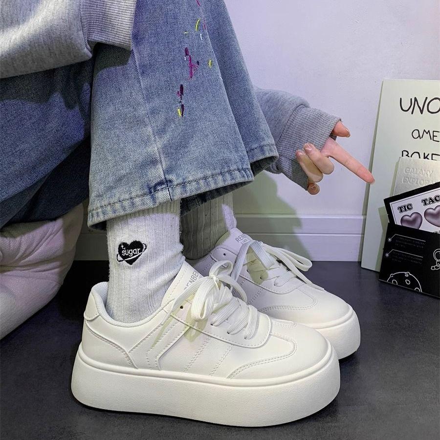 Spring Thick-soled Contrasting Color Women's Spring New Niche Versatile Hong Kong Style Heightening Board Shoes