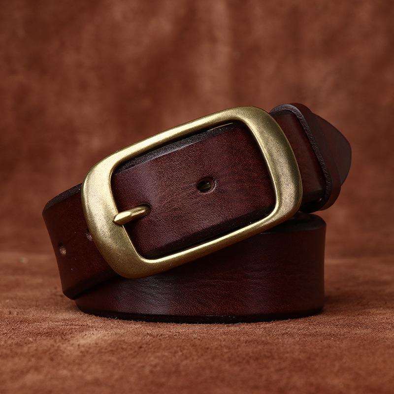 Men's Retro Embossed Leather Belt with Beveled Edge and Pin Buckle