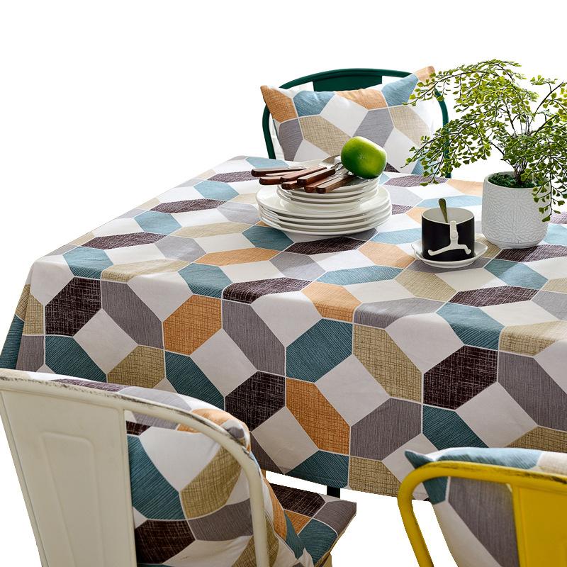 Pure Cotton Fabric Dining Table Cloth, Simple Modern Rhombus Plaid Tablecloth, Rectangular Coffee Table Cloth