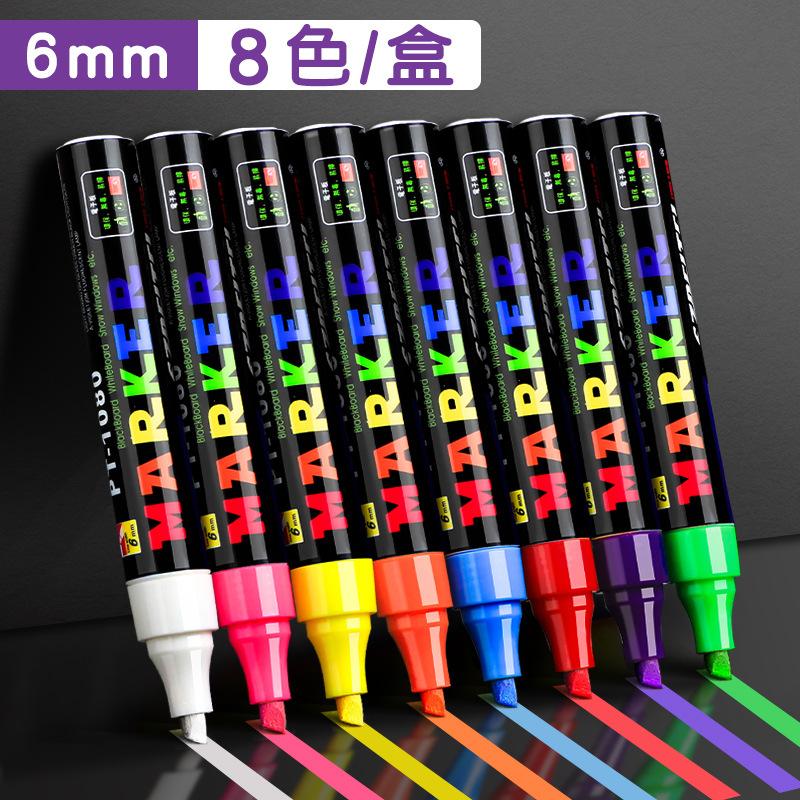 Flytande kritpennor, 6/8 mm Jumbo Bilfönsterpennor, 8-pack Suddbara Neonkritpennor för Whiteboard, Svart tavla, Glas, Skyltar