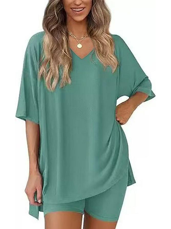 Women's Casual V-neck T-shirt & Shorts Homewear Set, 2026 Collection: Comfortable and Stylish 
