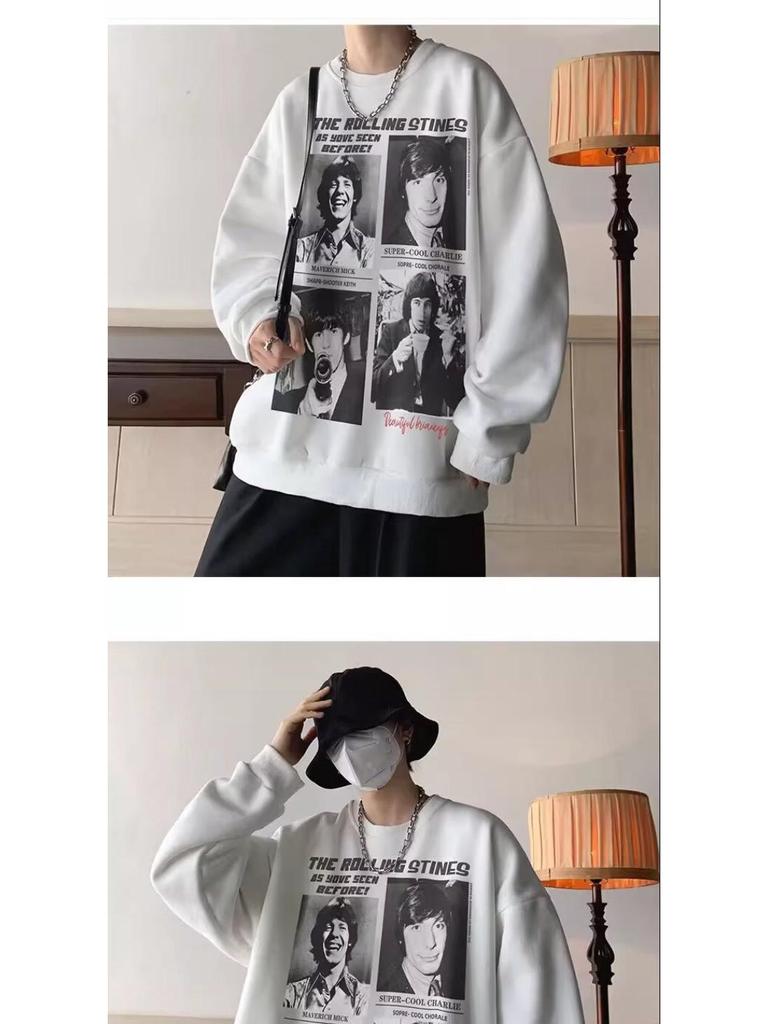 Men's Trendy Cotton Crewneck Hoodie: Lightweight Spring/Autumn Fleece Jacket, Loose Fit, Student Style, Hoodless Outerwear.