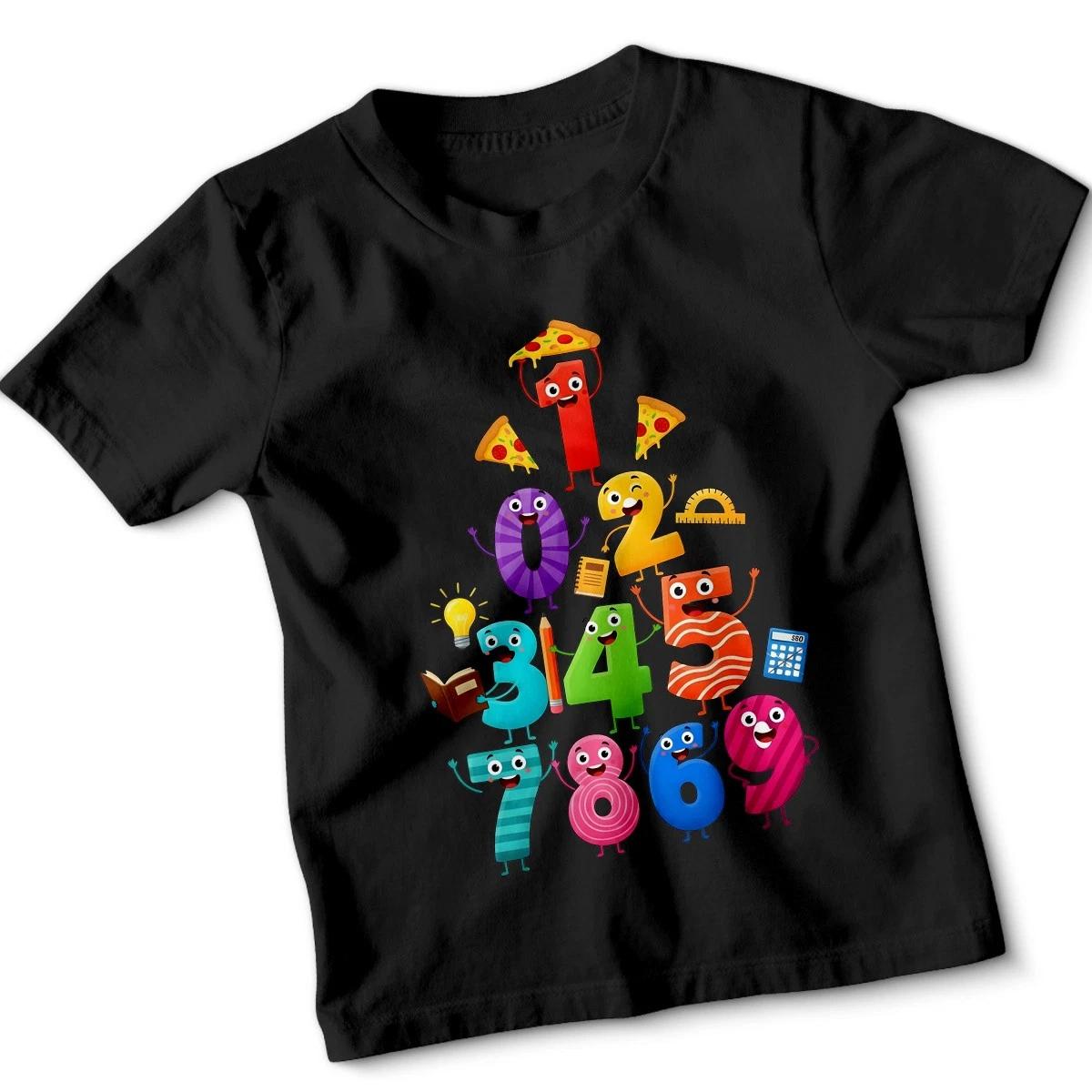 Cartoon Numbers day 0-9 Counting Education Kids T-Shirt Playful Maths Day L