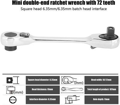 2 In 1 Socket Ratchet Wrench Mini Double Head One Quarter Batch Head Screwdriver Handle 72 Teeth Fast Small Wrench