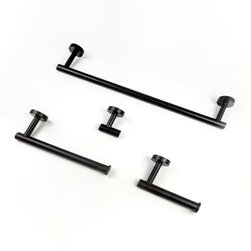 Matte Black Towel Bar Wall Mount Bathroom Accessories Set Toilet Paper Holder Hand Towel Coat Robe Hook Hanger Stainless Steel