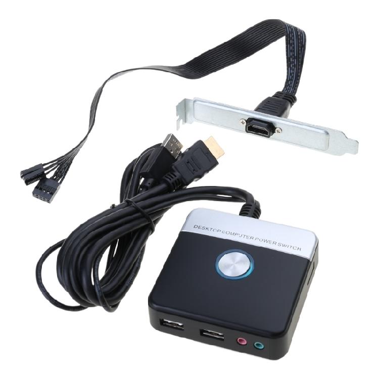 

Desktop Power Switcher Button with USB Port LED Light Bottom Adhesive Pad for PC Case Accessibility Multiple Function 1