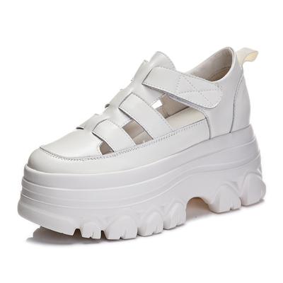 Mode 9cm Echtes Leder Lässig Atmungsaktiv Klettverschluss Zehensandalen Plateau Klobige Absätze Pumps Sommer Stiefeletten Mary Jane Schuhe 2024