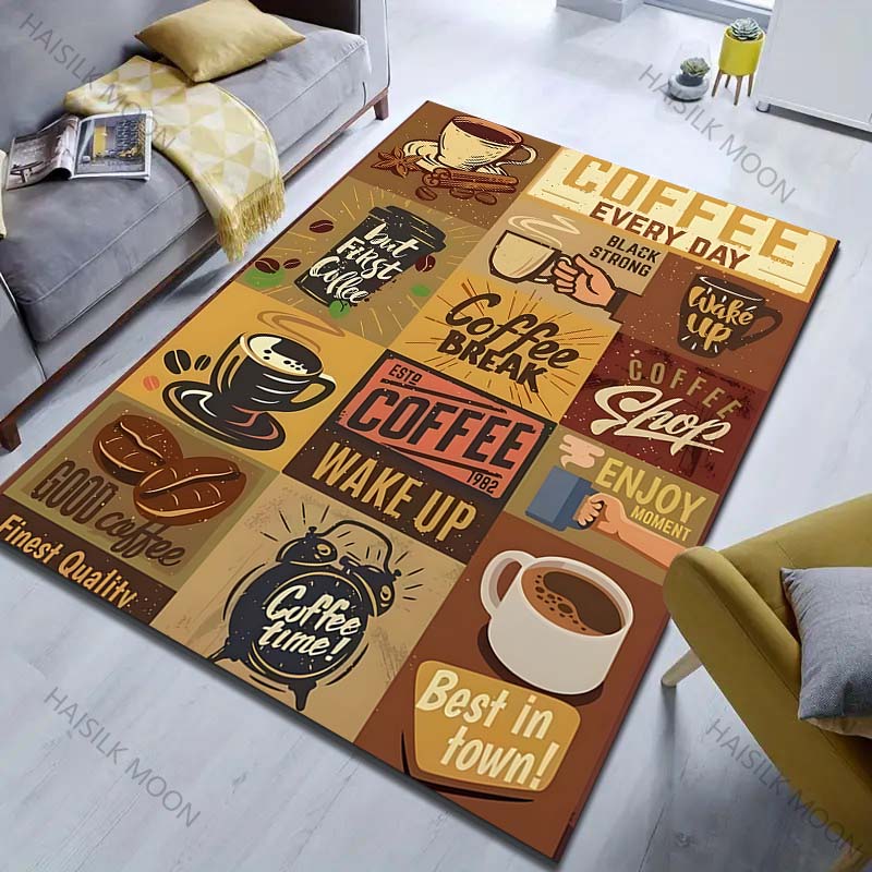 

Vintage Coffee Card Print Carpet Living Room Bedroom Bedside Sofa Floor Mat Modern Home Decor Area Rug Large Size for Gifts 40x60cm (16x24in)